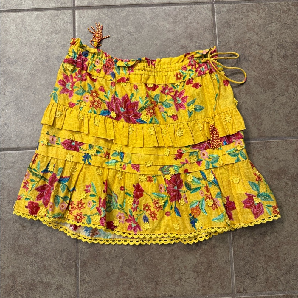 FARM Rio Yellow Floral Mini Skirt